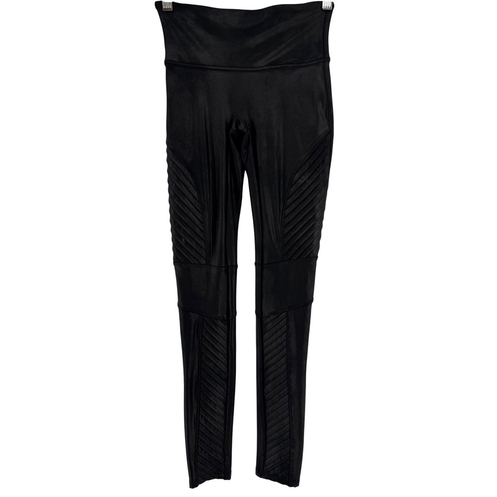 Spanx Faux Leather Moto Leggings Black High Waist Shaping Small S/P 20114R